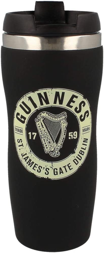 (image for) Guinness Bottle Top Travel Mug Tumbler with St James's Gate Desi